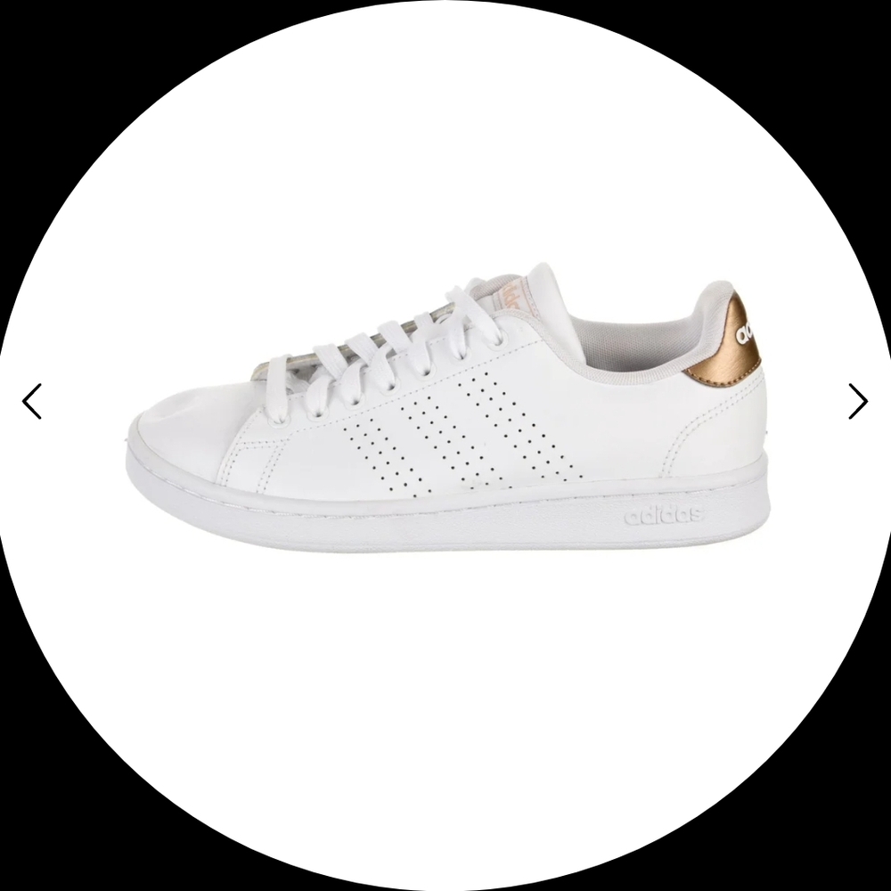 $130 adidas Women’s White Sneakers with Metallic Gold Heel Tab